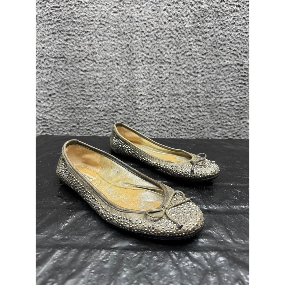 Jimmy Choo Crystal Embellished Leather Weber Ballet Flats‎ Womens Size 37.5 EU
